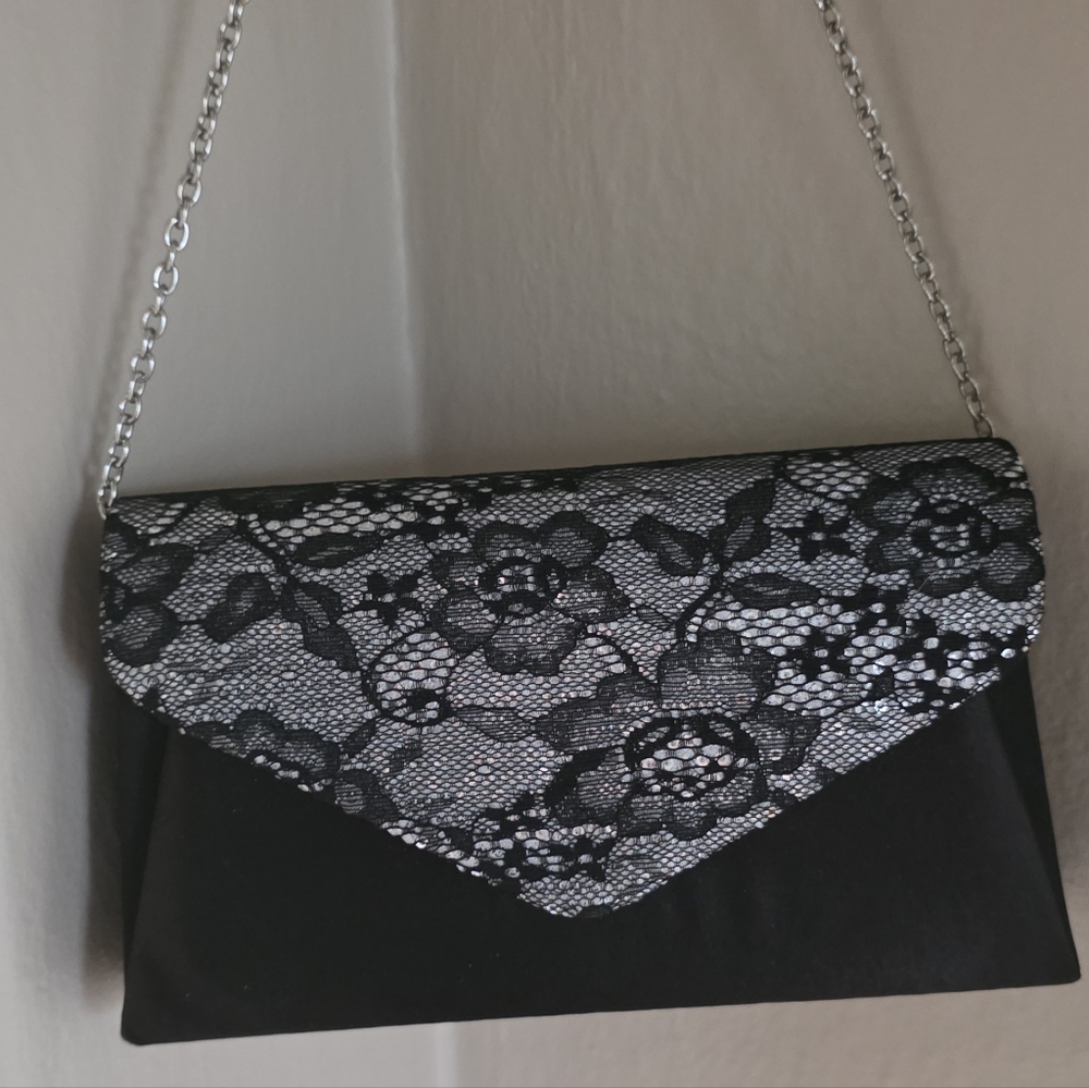 Jessica McClintock Gunne Sax Silver Lace Satin Clutch, NWOT